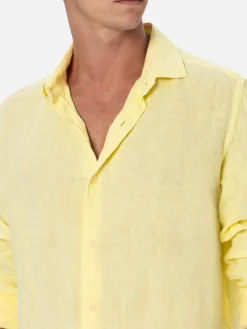 Camicia da uomo in lino giallo pallido Pamplona
