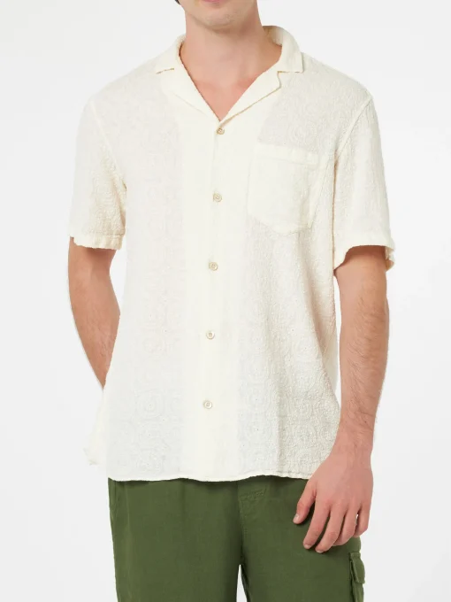 Camicia da uomo in lino Kalea con ricamo fiori