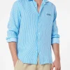 Camicia da uomo in lino rigato turchese Pamplona
