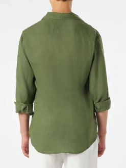 Camicia da uomo in lino verde militare
