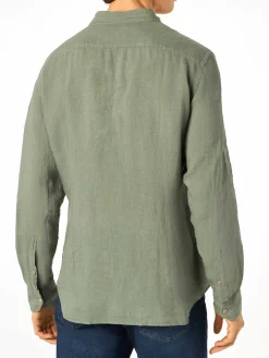 Camicia da uomo in lino verde militare