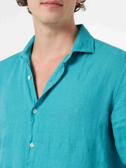 Camicia da uomo in lino verde acqua Pamplona