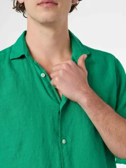 Camicia da uomo in lino verde Pamplona