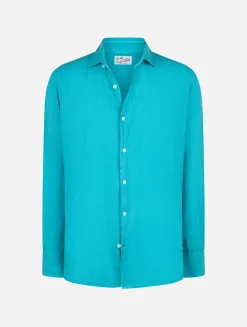 Camicia da uomo in lino verde acqua Pamplona
