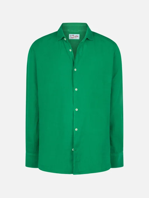 Camicia da uomo in lino verde Pamplona