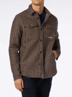 Camicia da uomo in Principe di Galles di lana con tasche e toppe