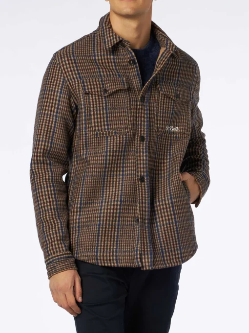 Camicia da uomo in Principe di Galles di lana con tasche e toppe