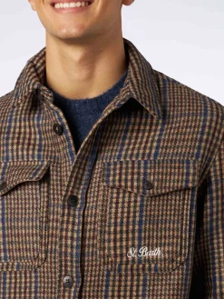 Camicia da uomo in Principe di Galles di lana con tasche e toppe