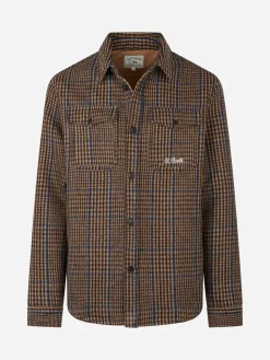 Camicia da uomo in Principe di Galles di lana con tasche e toppe