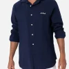 Camicia da uomo in seersucker blu in cotone Pamplona