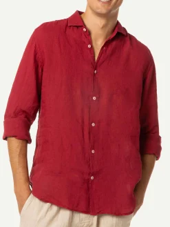 Camicia da uomo Pamplona in lino bordeaux