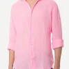 Camicia da uomo Pamplona in lino rosa fluo color acqua