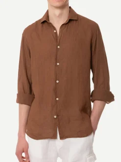 Camicia da uomo Pamplona in lino marrone