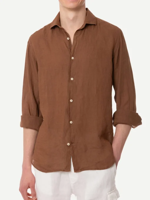Camicia da uomo Pamplona in lino marrone