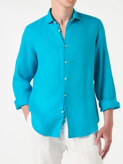 Camicia da uomo Pamplona in lino turchese