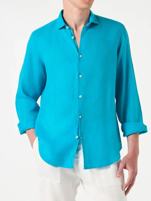 Camicia da uomo Pamplona in lino turchese