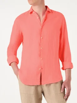 Camicia da uomo Pamplona in lino rosso fluo