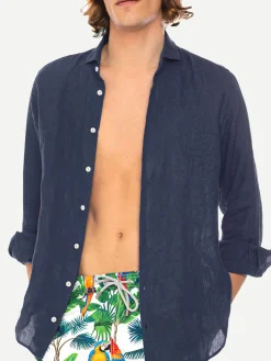 Camicia da uomo Pamplona in lino blu navy