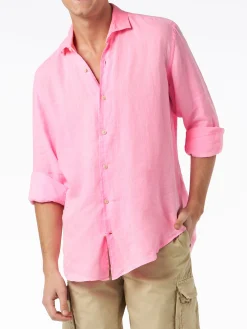 Camicia da uomo Pamplona in lino color rosa fluo