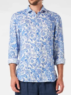 Camicia da uomo Pamplona in lino con stampa fiori