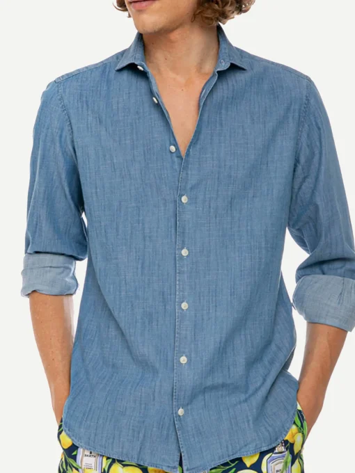 Camicia da uomo Pamplona in cotone denim blu