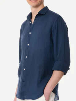 Camicia da uomo Pamplona in lino blu navy