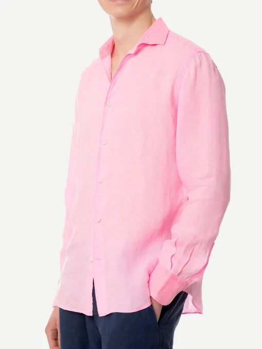 Camicia da uomo Pamplona in lino rosa fluo color acqua