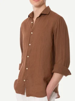 Camicia da uomo Pamplona in lino marrone