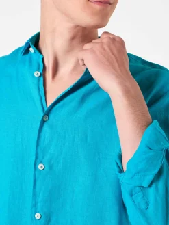 Camicia da uomo Pamplona in lino turchese