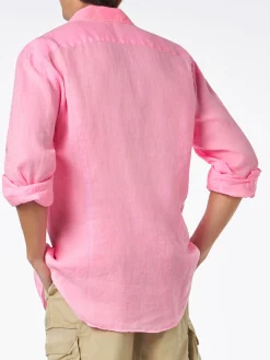 Camicia da uomo Pamplona in lino color rosa fluo