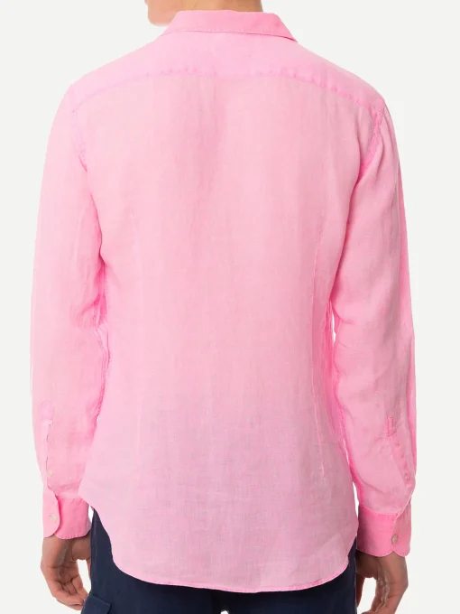 Camicia da uomo Pamplona in lino rosa fluo color acqua