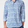 Camicia da uomo Sikelia in mussola di cotone con stampa foglie blu