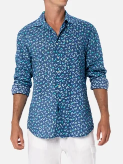 Camicia da uomo Sikelia in mussola di cotone con stampa granchi