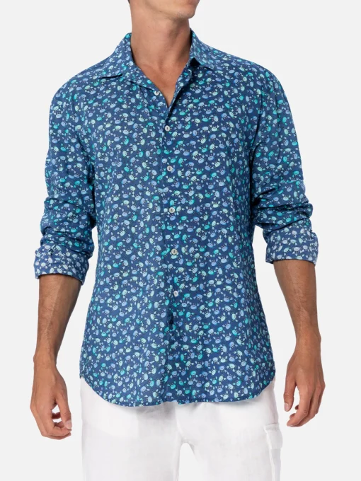 Camicia da uomo Sikelia in mussola di cotone con stampa granchi