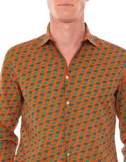Camicia da uomo Sikelia in mussola di cotone con stampa elefante