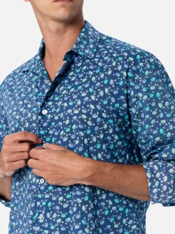 Camicia da uomo Sikelia in mussola di cotone con stampa granchi