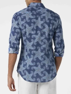 Camicia da uomo Sikelia in mussola di cotone con stampa stelle paisley