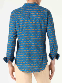 Camicia da uomo Sikelia in mussola di cotone con stampa gatto selvatico