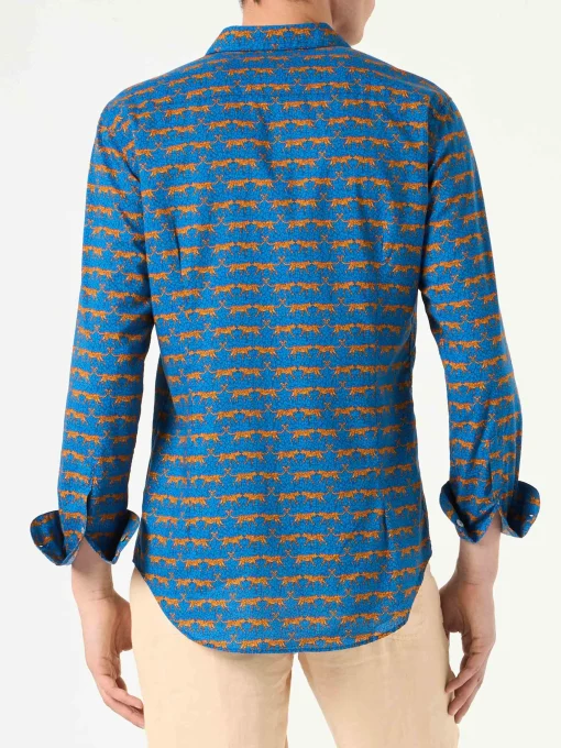 Camicia da uomo Sikelia in mussola di cotone con stampa gatto selvatico