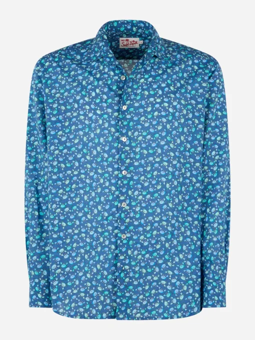 Camicia da uomo Sikelia in mussola di cotone con stampa granchi