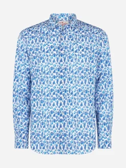 Camicia da uomo Sikelia in mussola di cotone con stampa foglie blu