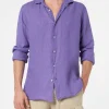 Camicia da uomo viola in lino Pamplona