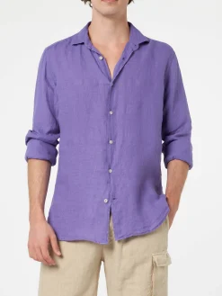 Camicia da uomo viola in lino Pamplona