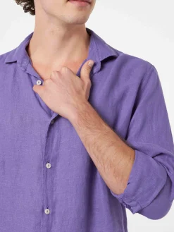 Camicia da uomo viola in lino Pamplona