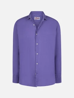 Camicia da uomo viola in lino Pamplona