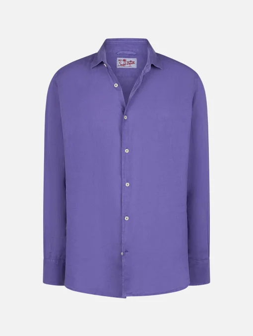 Camicia da uomo viola in lino Pamplona