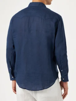 Camicia in lino denim scuro