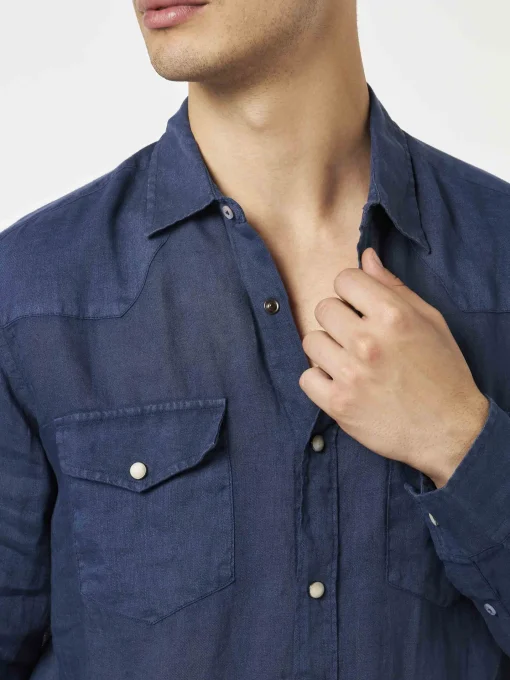 Camicia in lino denim scuro