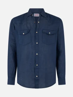 Camicia in lino denim scuro
