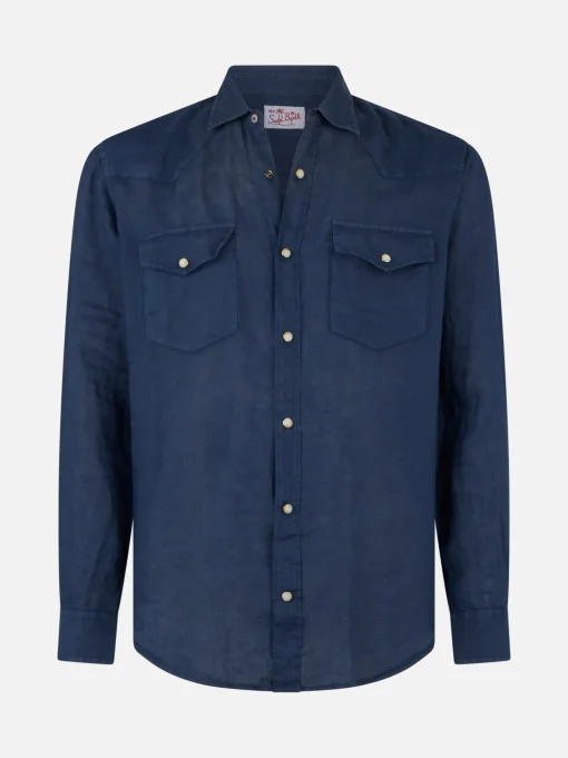 Camicia in lino denim scuro